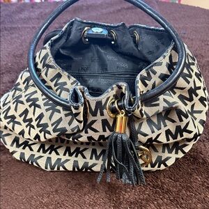 Michael Kors Black and Tan MK Shoulder Bag